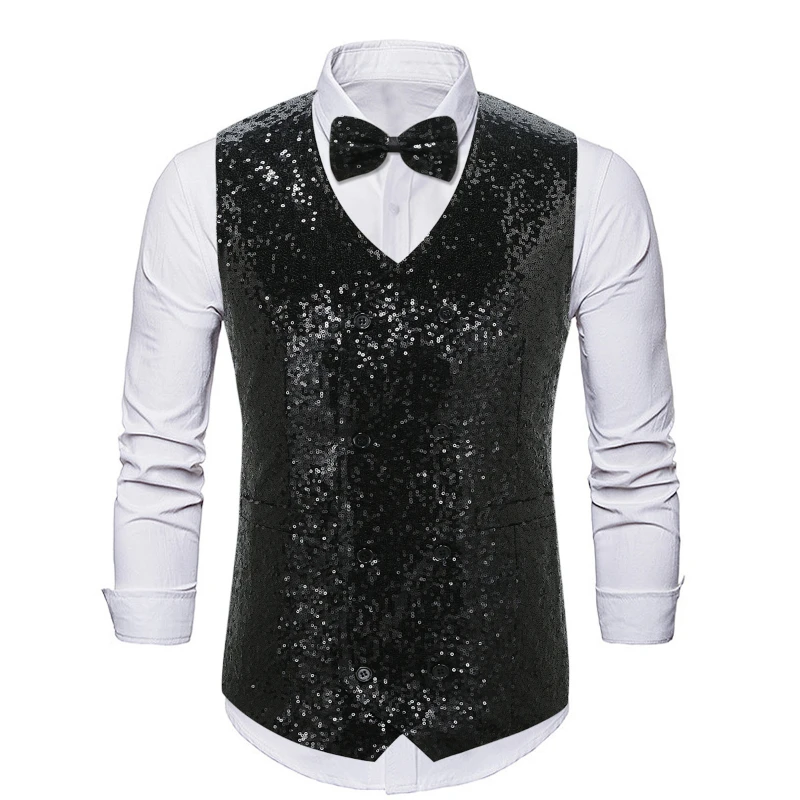 2024 New Fashion Shiny Sequin Suit Vest for Men, Gold /Silver  Double Breasted Chalecos De Vestir Hombre,weste Herren Eur Size