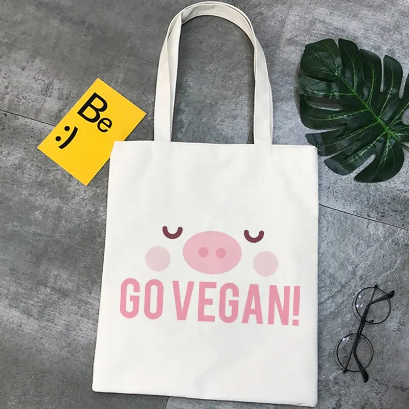 Go Vegan shopping bag canvas bag print cotton shopper shopping bolsas de tela bag bolsas cute cartoon handbag,drop shipping