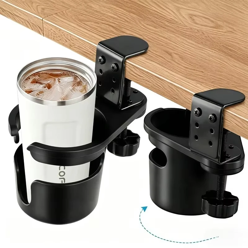 No Drill 360° Rotating Cup Holder Anti-Spill for Gaming Desk Office Adjustable Drink Holder for Desk Table Edge Coffee Mugs