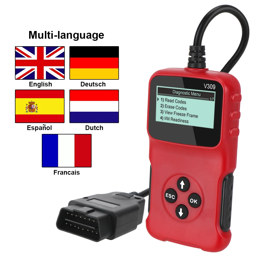 Plug and Play ELM 327 Digital Display V309 OBD2 Code Reader OBD 2 Scanner OBDII Car Diagnostic Tool