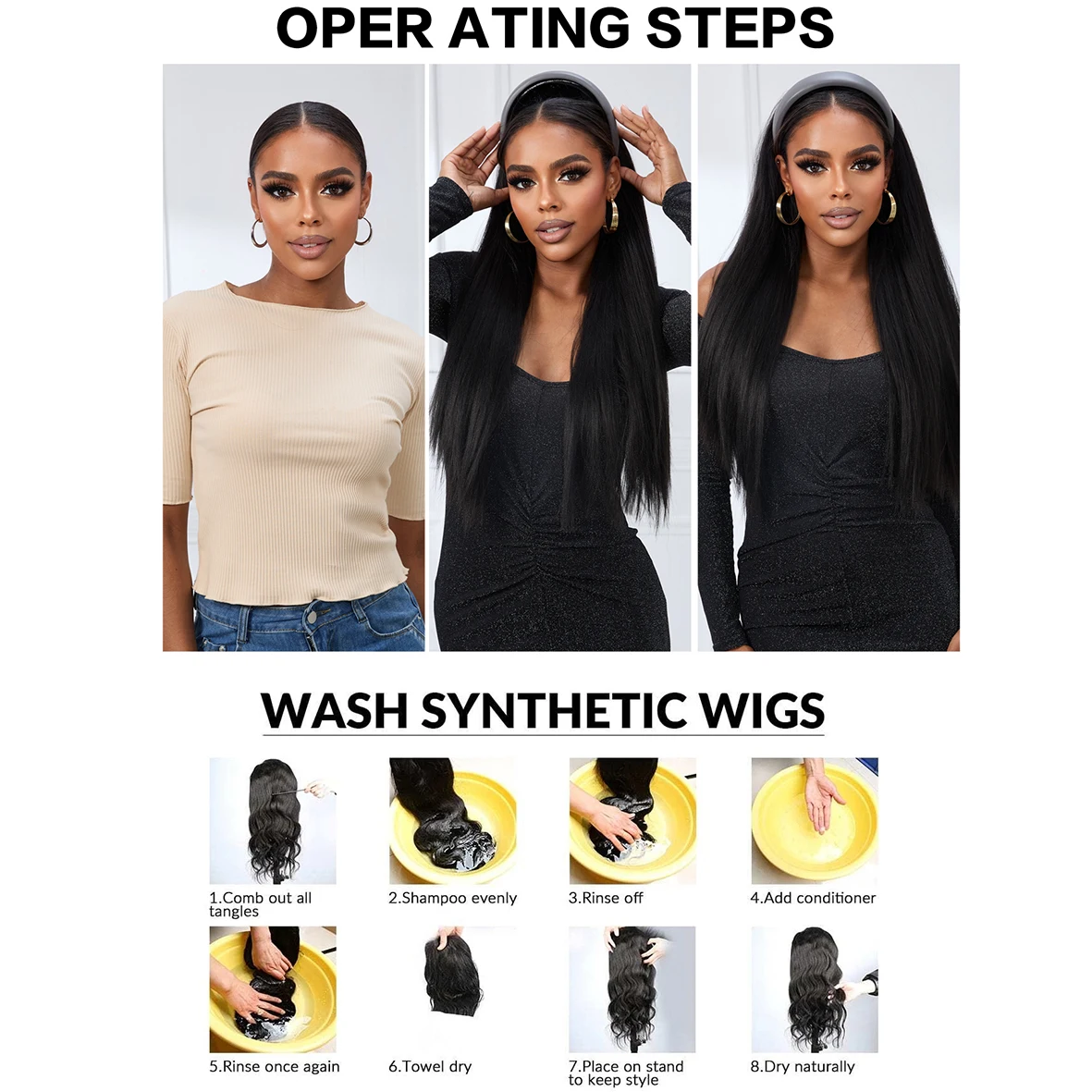 Half Wig Headband Wig Synthetic Headband Wigs For Women Wavy Wigs with Headbands Attached