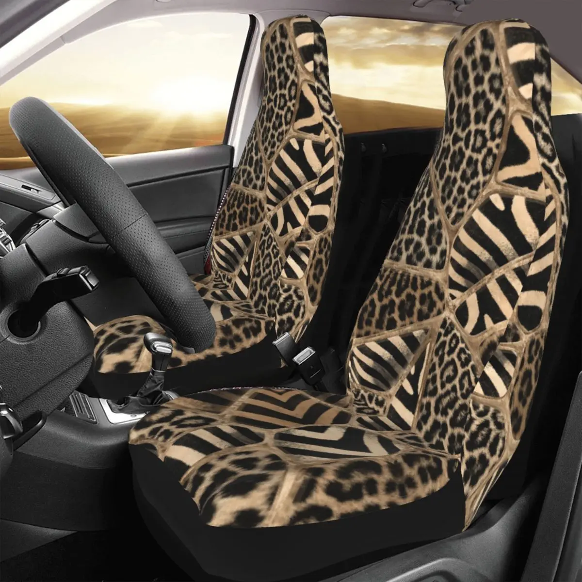 Animal Print Car Seat Cover Custom 3D Print Leopard And Zebra Pastel Gold Automobiles Seat Covers Fit for Cars Trucks SUV Auto