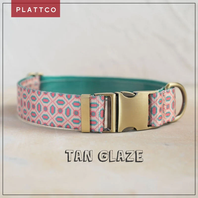 PLATTCO unique design dog collar print Tan Glaze with high-quality bronze buckle size 5 PDC370Br