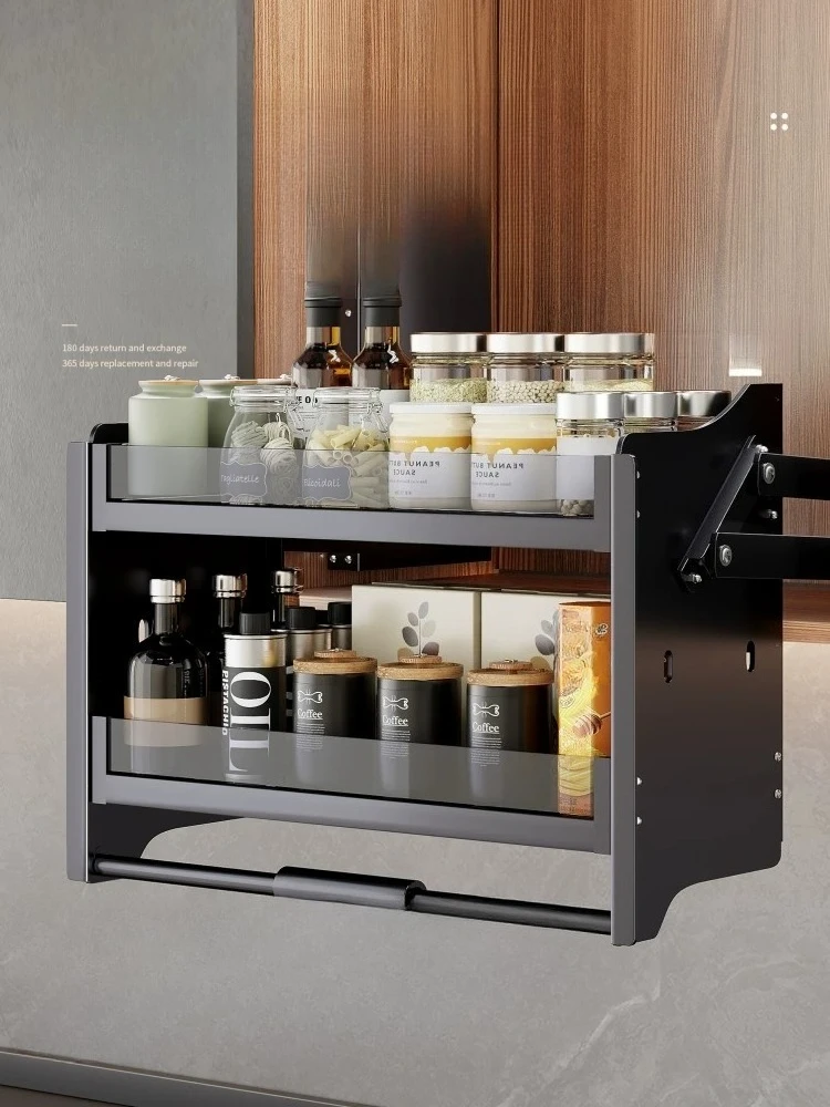 Hanging Cabinet Lift Basket, Kitchen Cabinet Up and Down Lift Basket, Condiments Drop-down Lift Rack