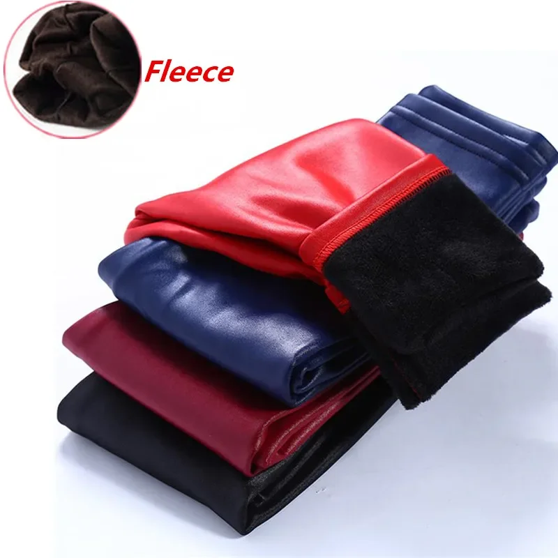 Toddler Girls Fleece Leather Pants for 3-6 Years Old Kids Tight Leggings Winter Warm Pencil Pants Children Skinny Bottom Trouser