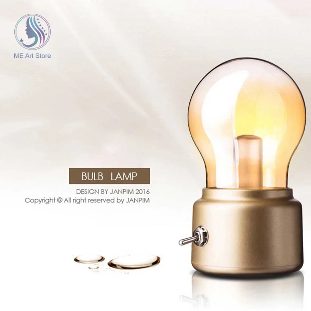 Retro Era Bulb Light Rechargeable Vintage Retro Cordless Table Lamp Bulb with Glass Lampshade for Bedroom Decoration