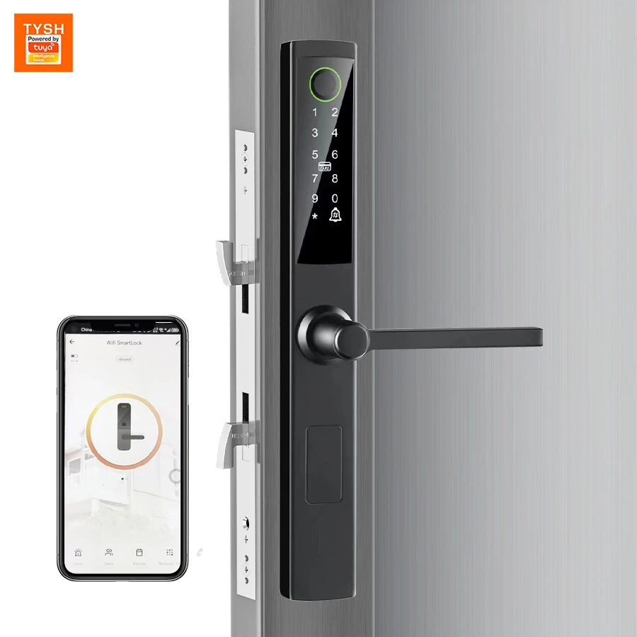 TYSH Tuya Waterproof Sliding Door Smart Lock  Fingerprint Digital Code RFID Card Anti-Lock Aluminum Glass Electronic Lock