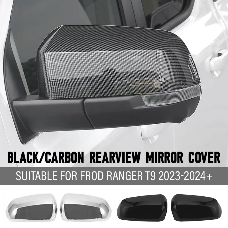 

2Pcs ABS Compatible For Ford Ranger T9 2023-2024 Exterior Rearview Side Mirror Decorative Car Accessorie Cover Trim Glossy Black