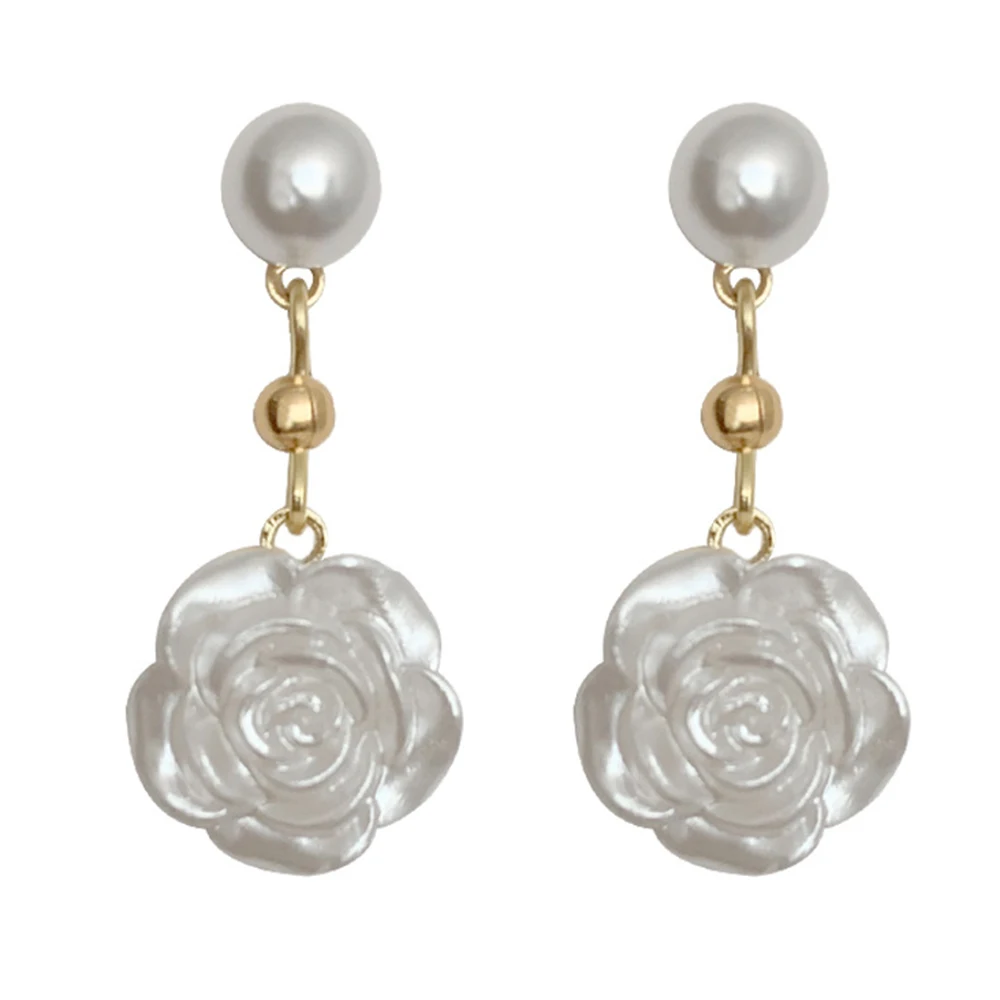 Fashion Rose Drop Earrings White Pearl New in Earrings Temperament women Jewelry Valentine\'s Day Birthday Party Gifts