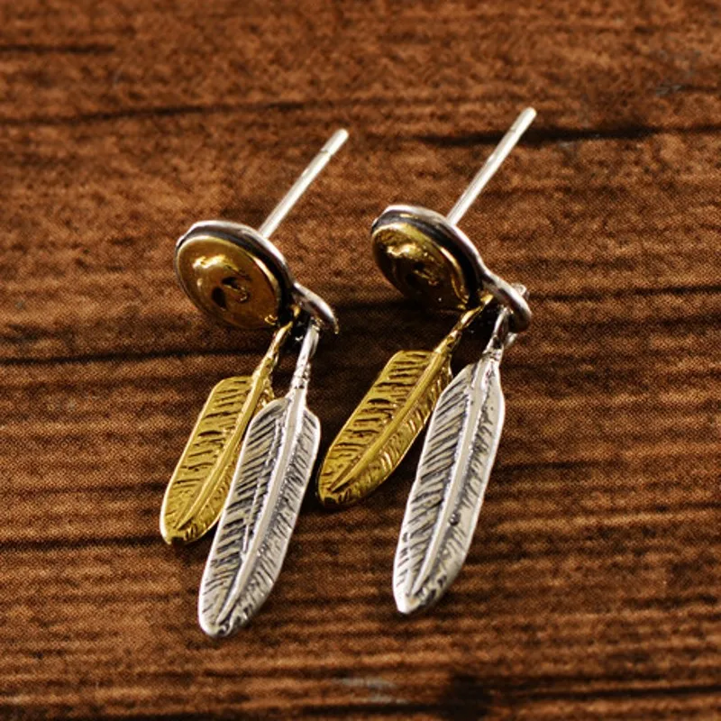 BOCAI S925 Silver Dominant Trend Personalized Soaring Seagull Feather Earrings for Men and Women Gift