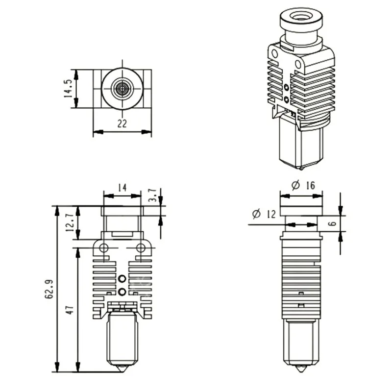 TZ-E3 V6 2.0 Full Metal Hotend Kit, High Efficiency Cooling Extruder Head for 3D Printer Upgrade