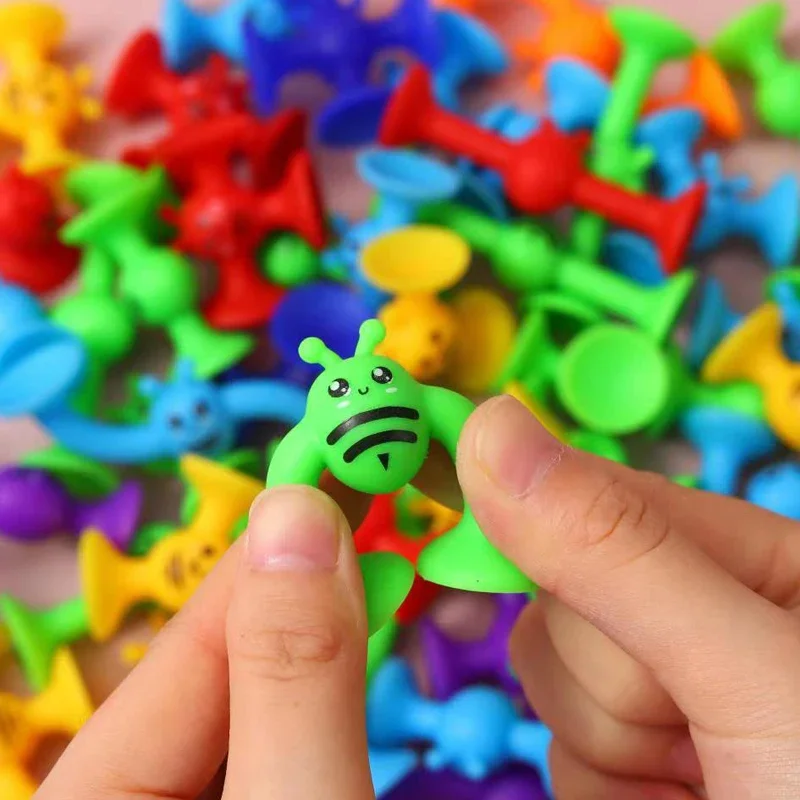 Juego de juguetes con ventosa para abejas pequeñas, bloques de construcción suaves con ventosa Pop, juego interactivo para padres e hijos, juguetes para baño con ventana