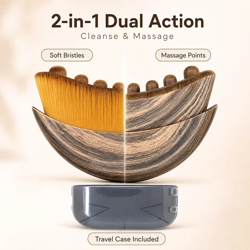EN: 2 in 1 Facial Massage Brush Soft Bristle Cleansing & Massage Nodes Gua Sha Contour Brush for Face Neck Lymphatic Drainage wi