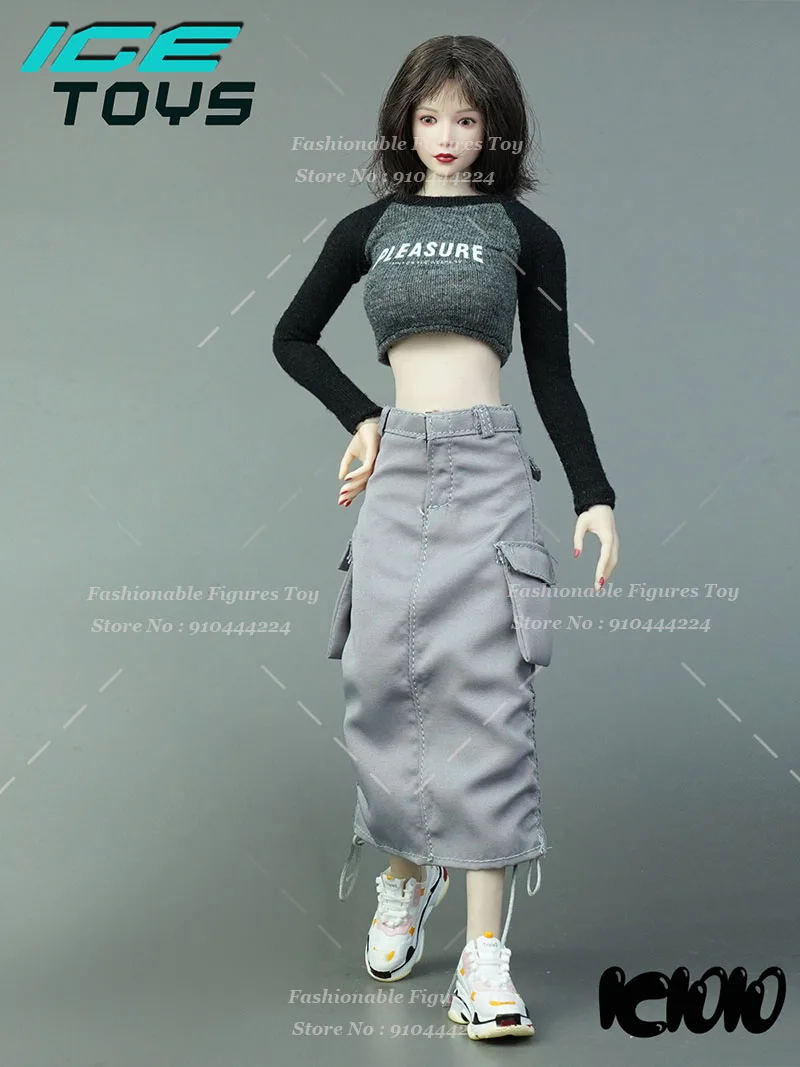 ICE TOYS 1/6 Frauen Soldat Print Crop Top Dünnes T-shirt Streetwear Hohe Taille Kordelzug Fracht Rock Fit 12 "Action figur Körper