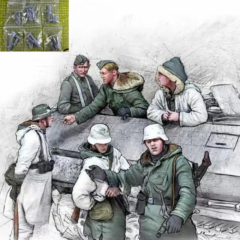 

1: 35 Die Casting Resin Model Assembly Toy Soviet Tank Soldier 6-Person Scene Layout Characters Unpainted State