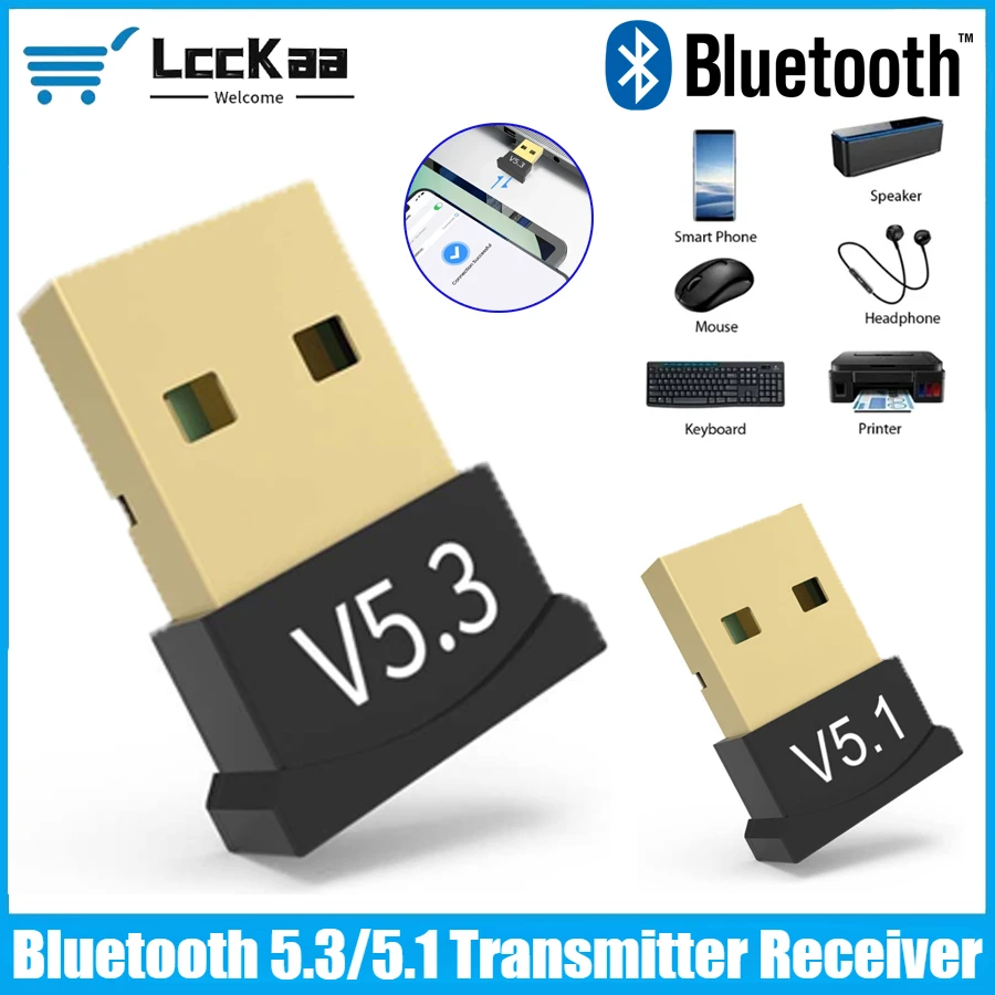 

USB Bluetooth 5.3/5.1 Adapter Transmitter Receiver Bluetooth Audio Bluetooth Dongle Wireless USB Adapter for Computer Laptop PC