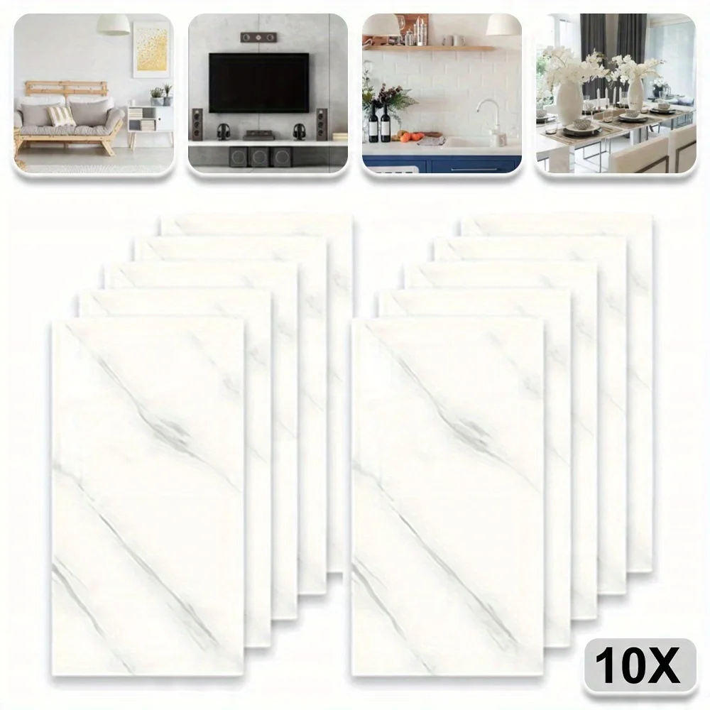 10er-Pack Marmor-Wandfliesen zum Abkleben und Aufkleben, wasserdichte, ölbeständige selbstklebende Wandaufkleber, für Küche, Bad, Dusche, Heimdekoration