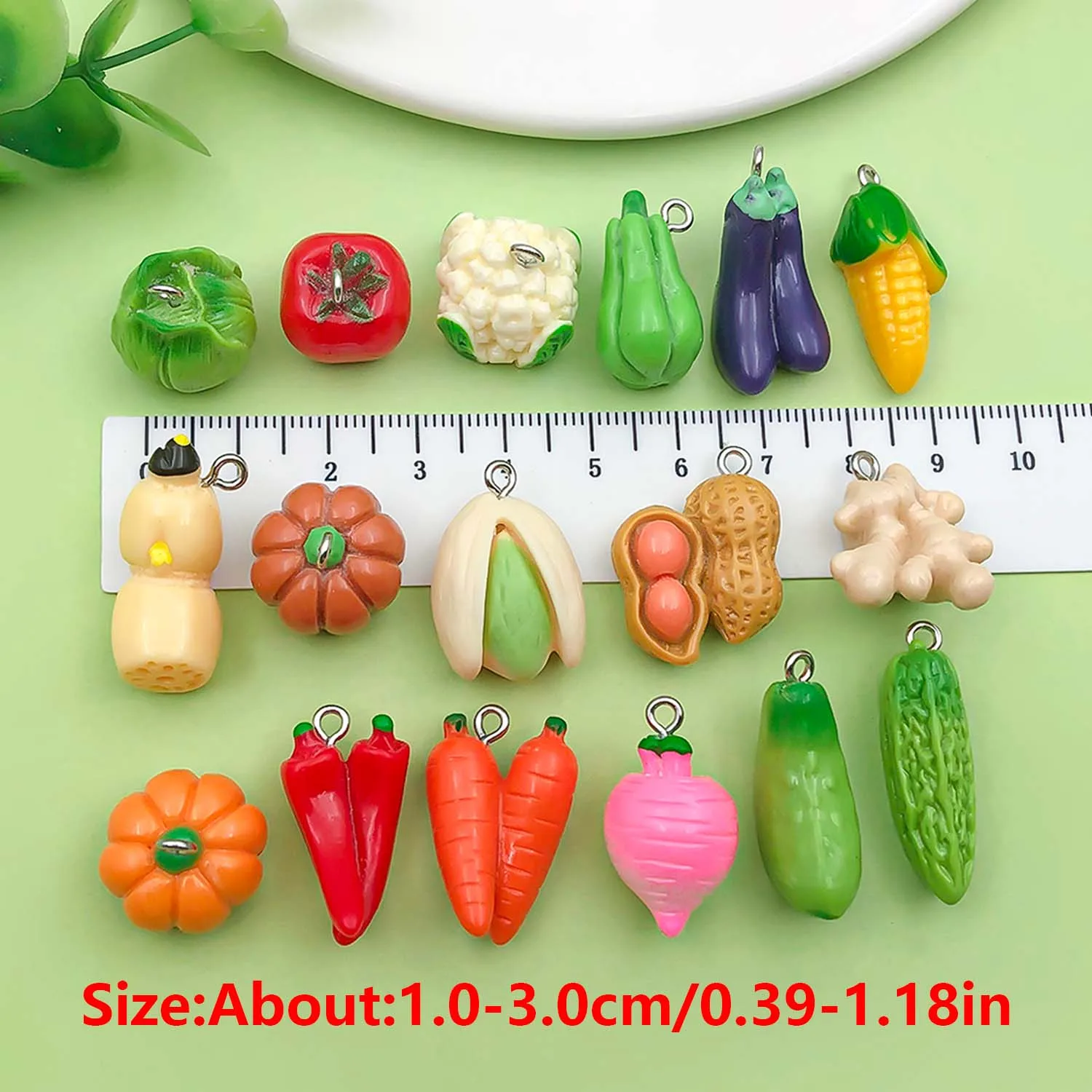 10/20pcs Vegetable Charms Resin 3D Corn, Peanut, Ginger, Chili, Pumpkin, Lotus Root Pendants for DIY Jewelry Making Accessories