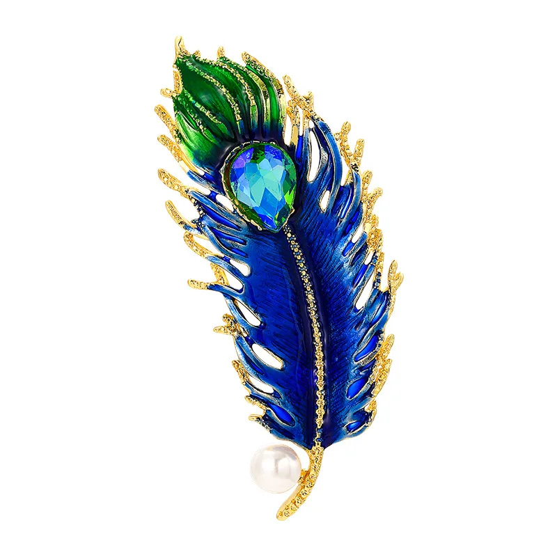 Luxury Women Brooch Gemstone Set Feather Corsage Clothing Accessories Banquet Party Suit Coat Decoration