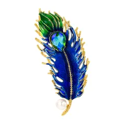 Luxury Women Brooch Gemstone Set Feather Corsage Clothing Accessories Banquet Party Suit Coat Decoration