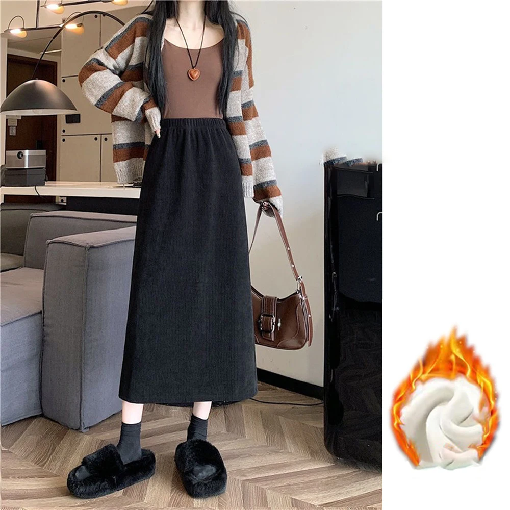 

High Waist Ladies Skirt Made of Thick Corduroy Fabric with Moderate Elasticity Perfect for Casual and Seasonal Wear