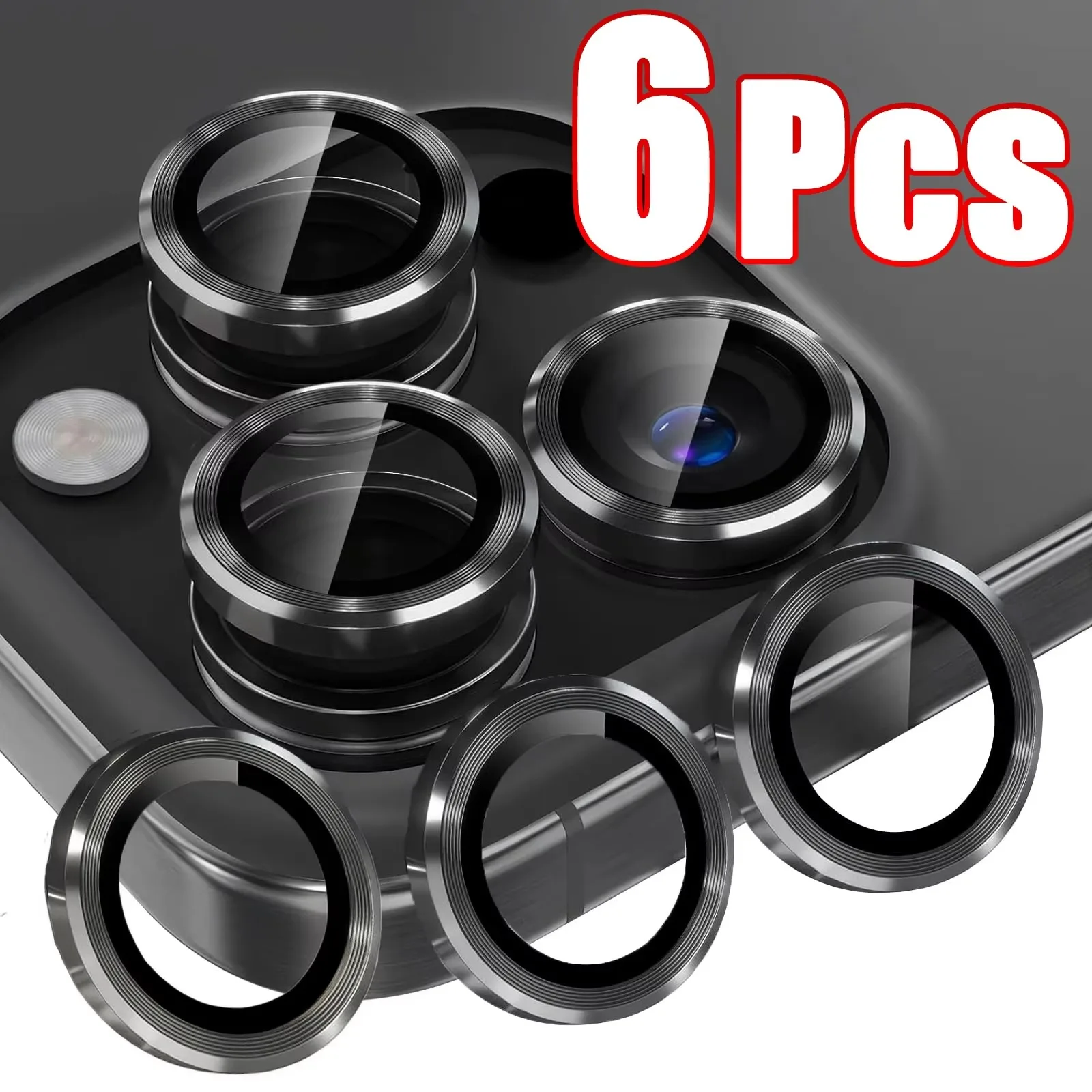 6PCS Black Metal Camera Lens Protector For iPhone 18 Pro 17 15 14 16 Pro Max Lens Ring Case Glass For iPhone Duo 13 Mini 12 11