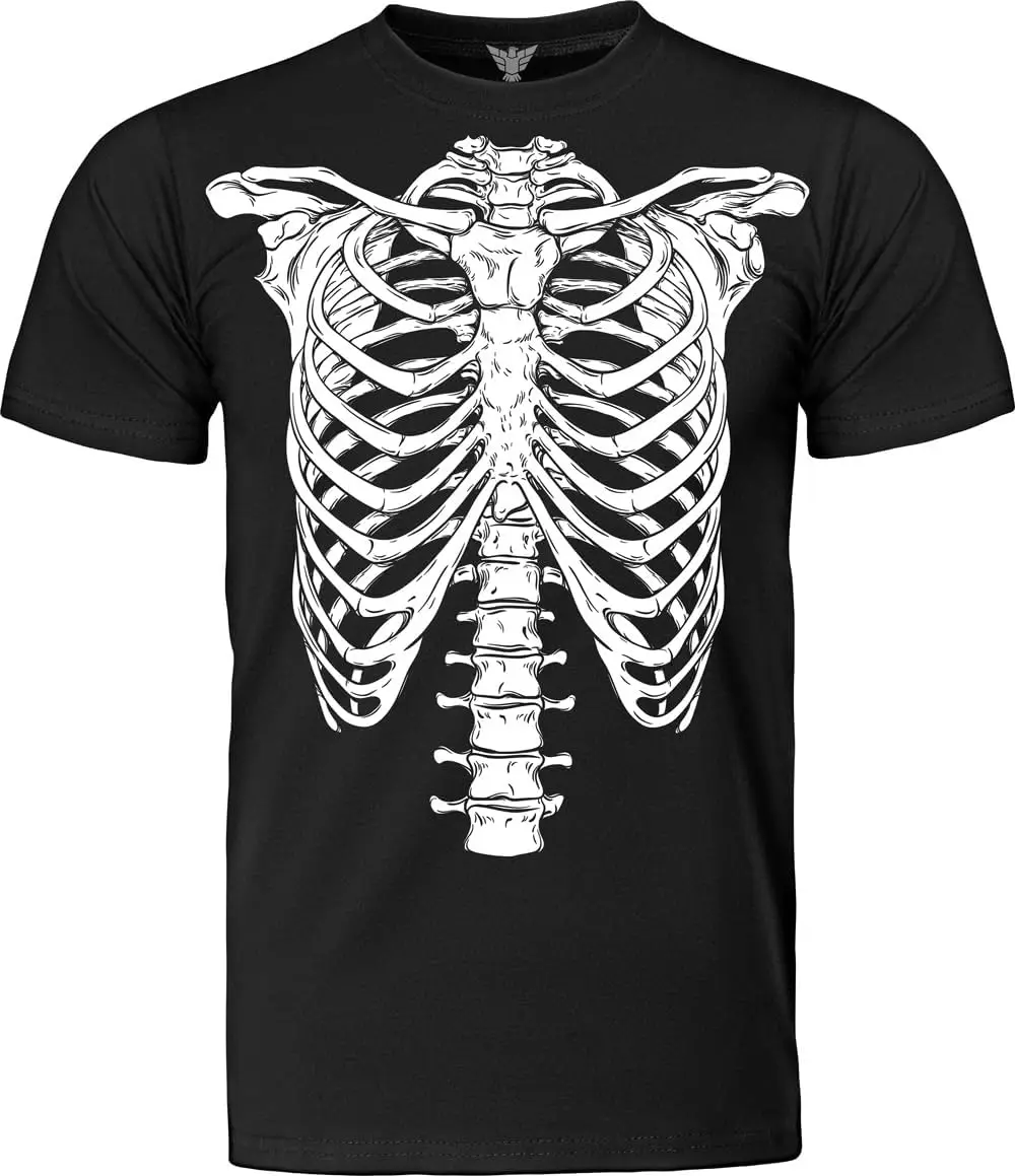 GunShowTees Skeleton Shirt ; Easy Halloween Costume on Rib Cage Unisex Shirt