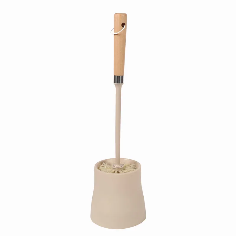 HeMu Beech Wood Handle Toilet Brush Set with Ceramic Base Natural Sisal Bristles Household Bathroom Cleaning Tool