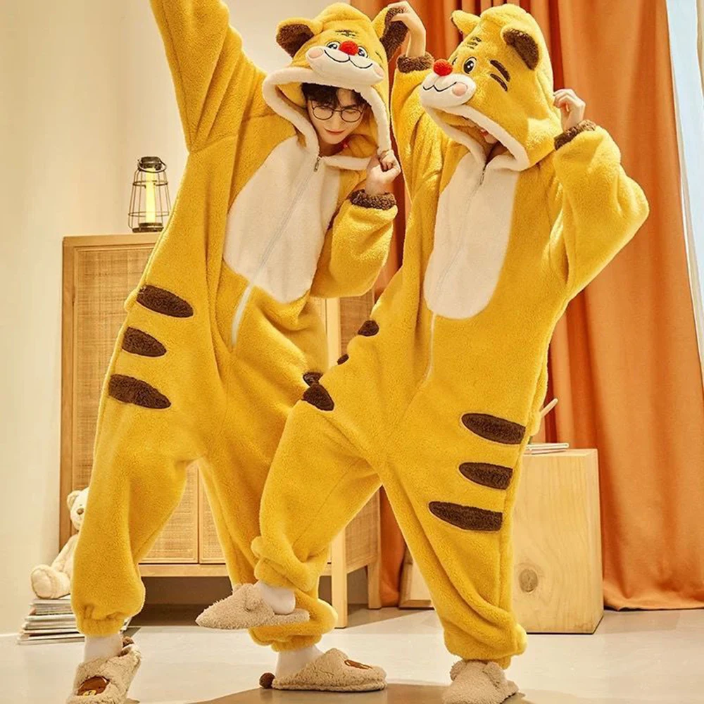 Super Warm Thick Adult Unisex Onesie Pajamas Halloween Christmas Sleepwear Jumpsuit Tiger Cosplay Costume Suit for Women and Men - Image 5