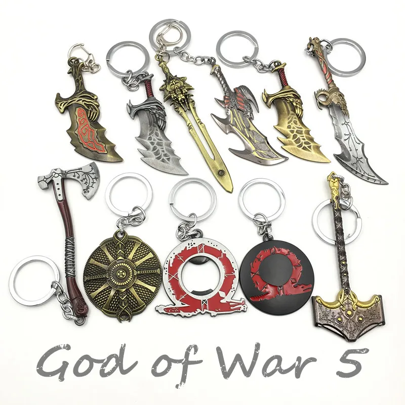 Game God of War Keychain Kratos Sword Axe Blades of Chaos Blade of Olympus Guardian Shield Key Chain Weapon Pendant Keyring Gift