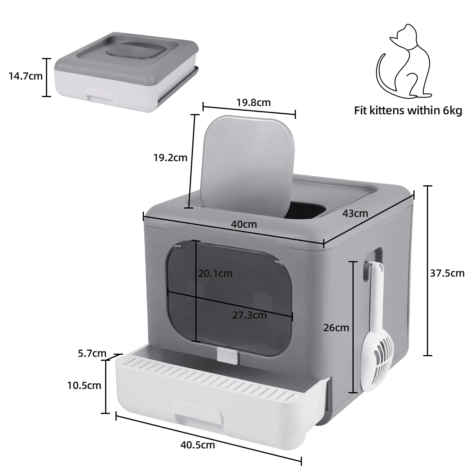 Cat Litter Box Foldable Toilet Box With Cat Litter Scoop Drawer Toilet Anti-Splash Potty Clean House Cat Bedpan Pet Supplies