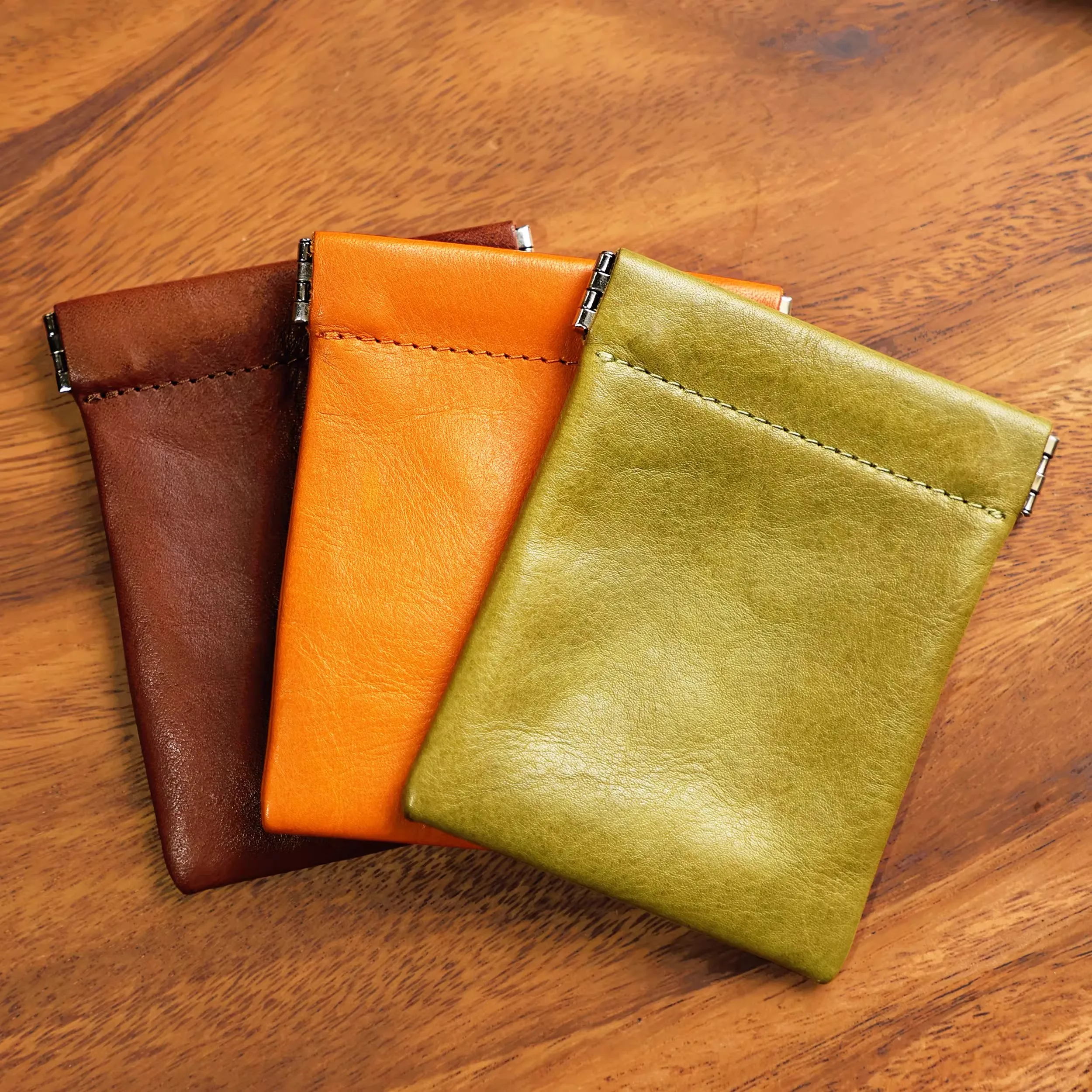 Retro Top Grain Vegetable Tanned Leather Multifunctional Card Holder Lipstick Jewelry Pouch Unisex Small Coin Purse Wallet