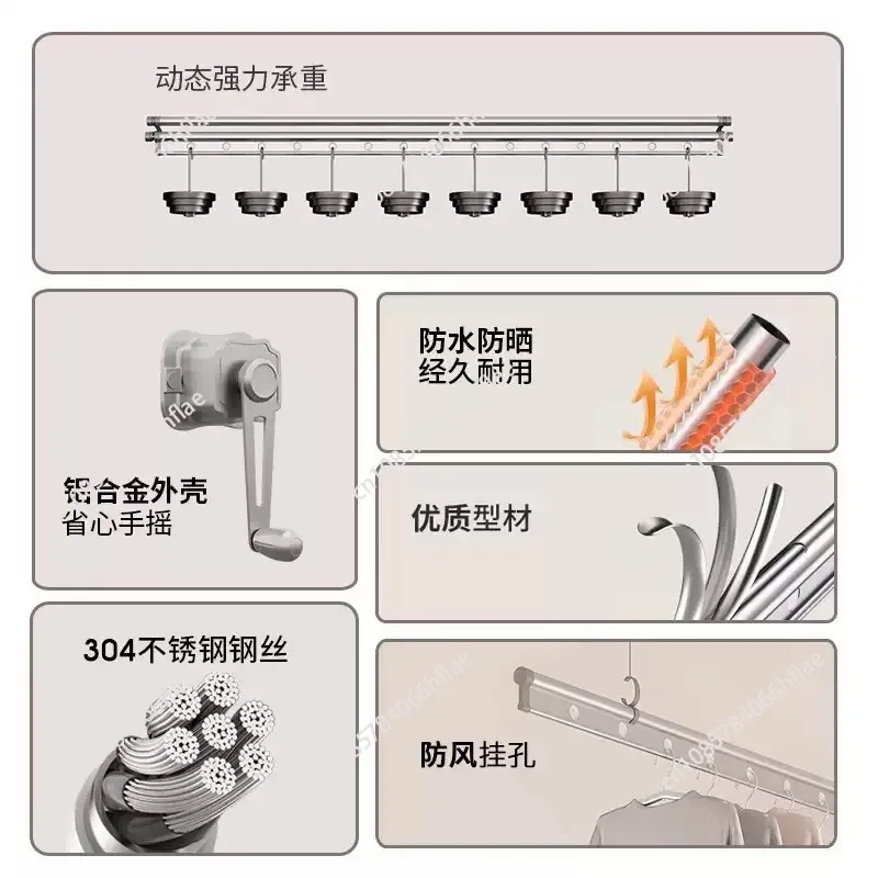 Modern Liftable Clothes Dryer for Dormitory Hand-Cranked Double-Pole Drying Rack Creative Metal Laundry Drying Rack for Balcony