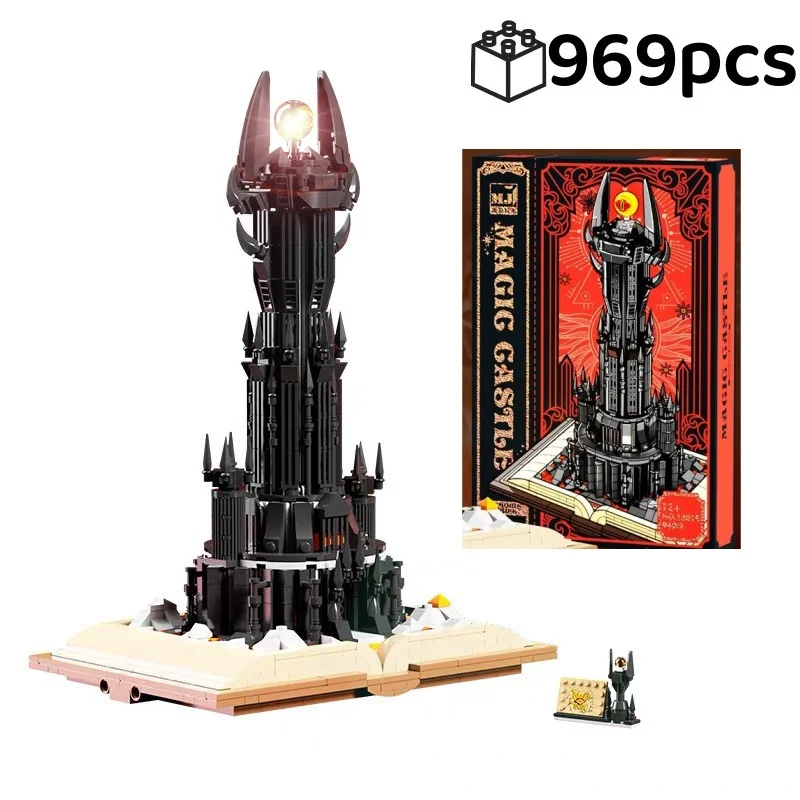 

Creative Black Tower Magic Book Building Blocks Book Dark Tower With Lights Assembly Boys Toy For Christmas Birthday Gift 969pcs