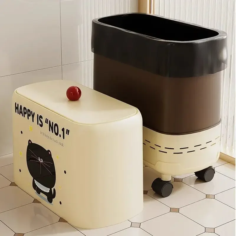 Large Size Bathroom Trash Can Cute Cover Household Toilet Narrow  Special 2025 New Version Living Room High Aesthetic Plea...