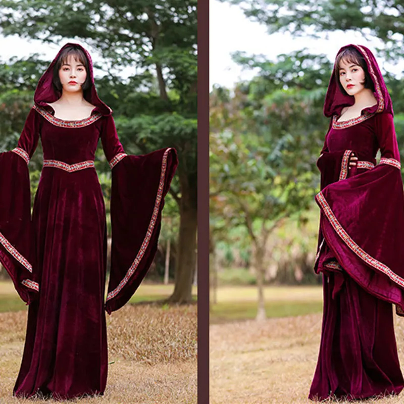 Medieval Retro Gothic Hoodie Witch Long Skirt Luxury Women\'s Party Dress Cosplay Vampire Halloween Adult Costume