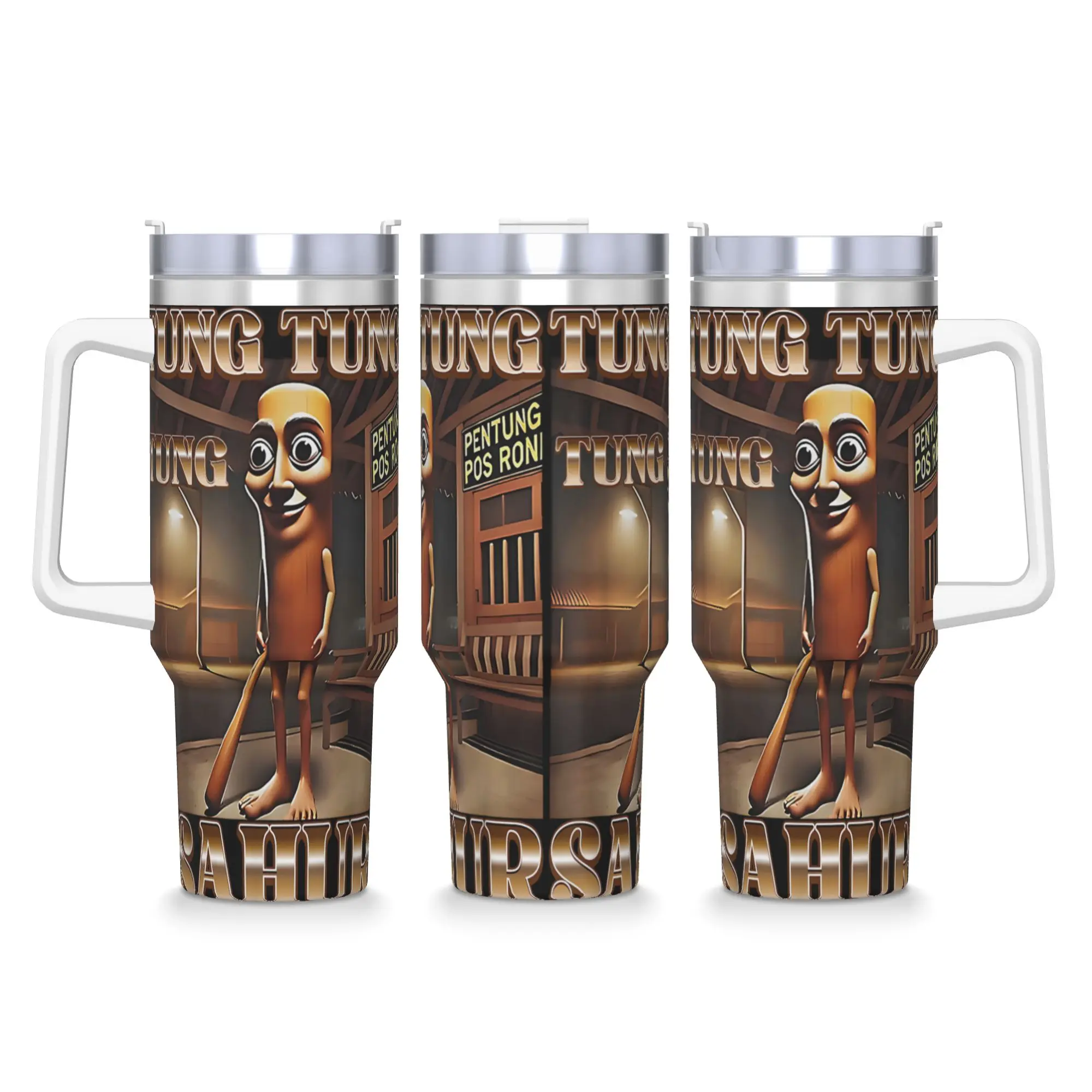 Brainrot Humor Gen Z Meme Tumbler Tung Tung Tung Sahur Cold Water Bottle Stainless Steel Thermal Mug Graphic Driving Mugs Cup