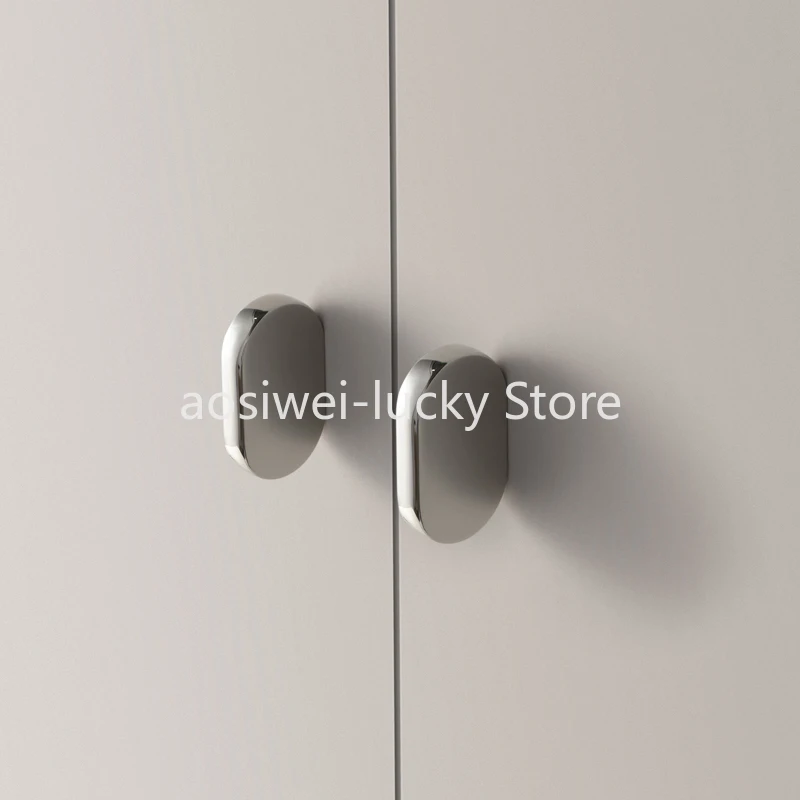 Mirror Oval Furniture Handle Electroplating Titanium Silver Wardrobe Door Handle Drawer Cabinet Pull Nordic Cabinet Handle