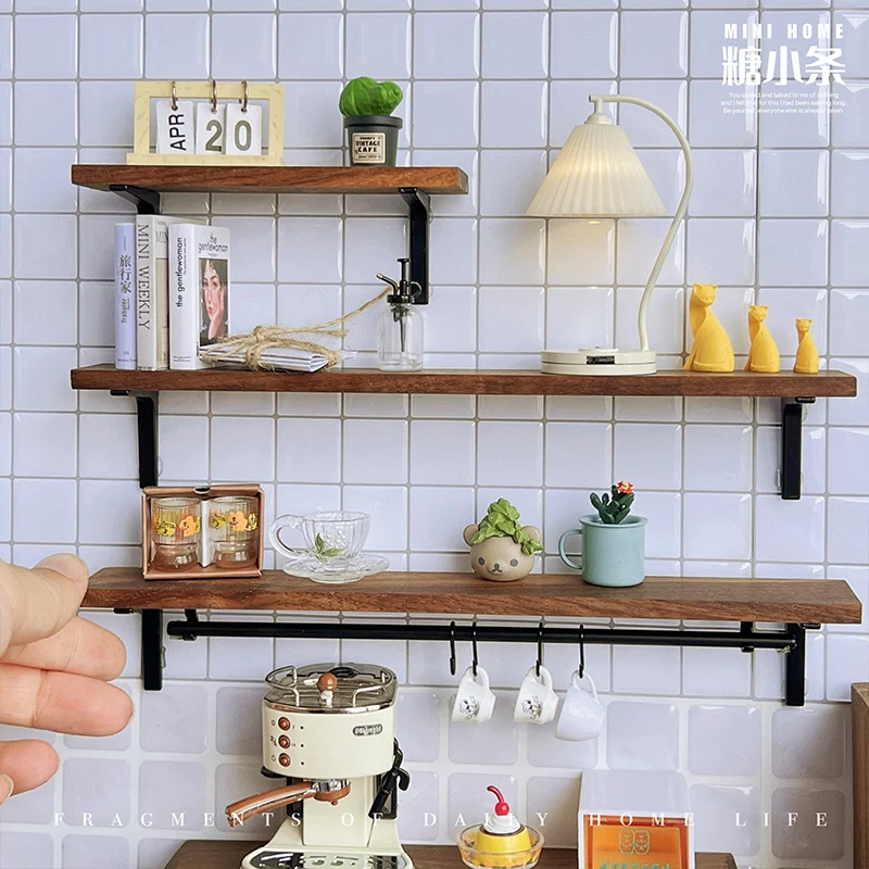 1/6 Doll House Model Furniture Accessories Black Walnut Wall Display Shelf Bjd Ob11 Gsc Blyth Soldier Lol Kitchen Storage Rack