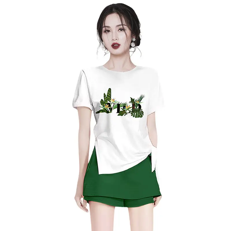 2023 Summer New Creative Letter Printing Short-sleeved T-shirt Casual Skirt Shorts Two-piece Elegant Women Pants Set Outfit