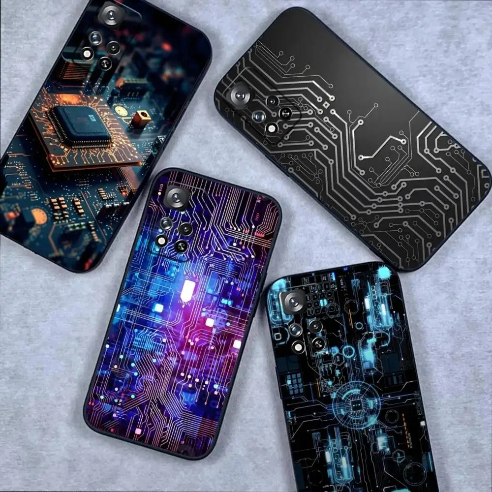 

Cool Circuit Board Phone Case For Samsung S 25,24,23,22,30,21,10,9,Ultra,Plus,Lite,FE,4,5G Black Soft Case