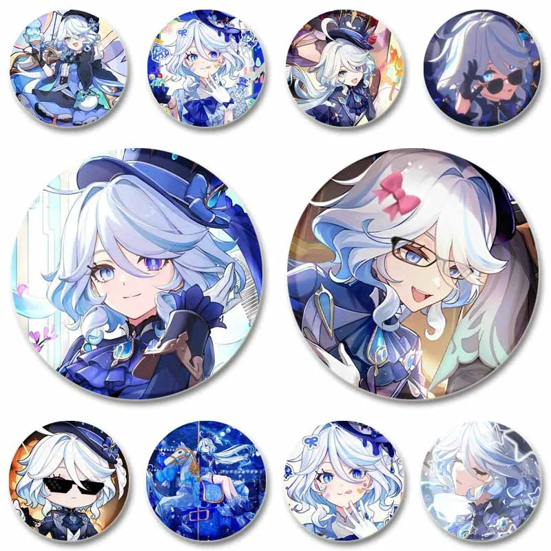 Cartoon Girl Furina‌ Badge Game Genshin Impact Round Brooch on Bag Clothes Accessories Custom Lapel Pin Jewelry Gift for Friends