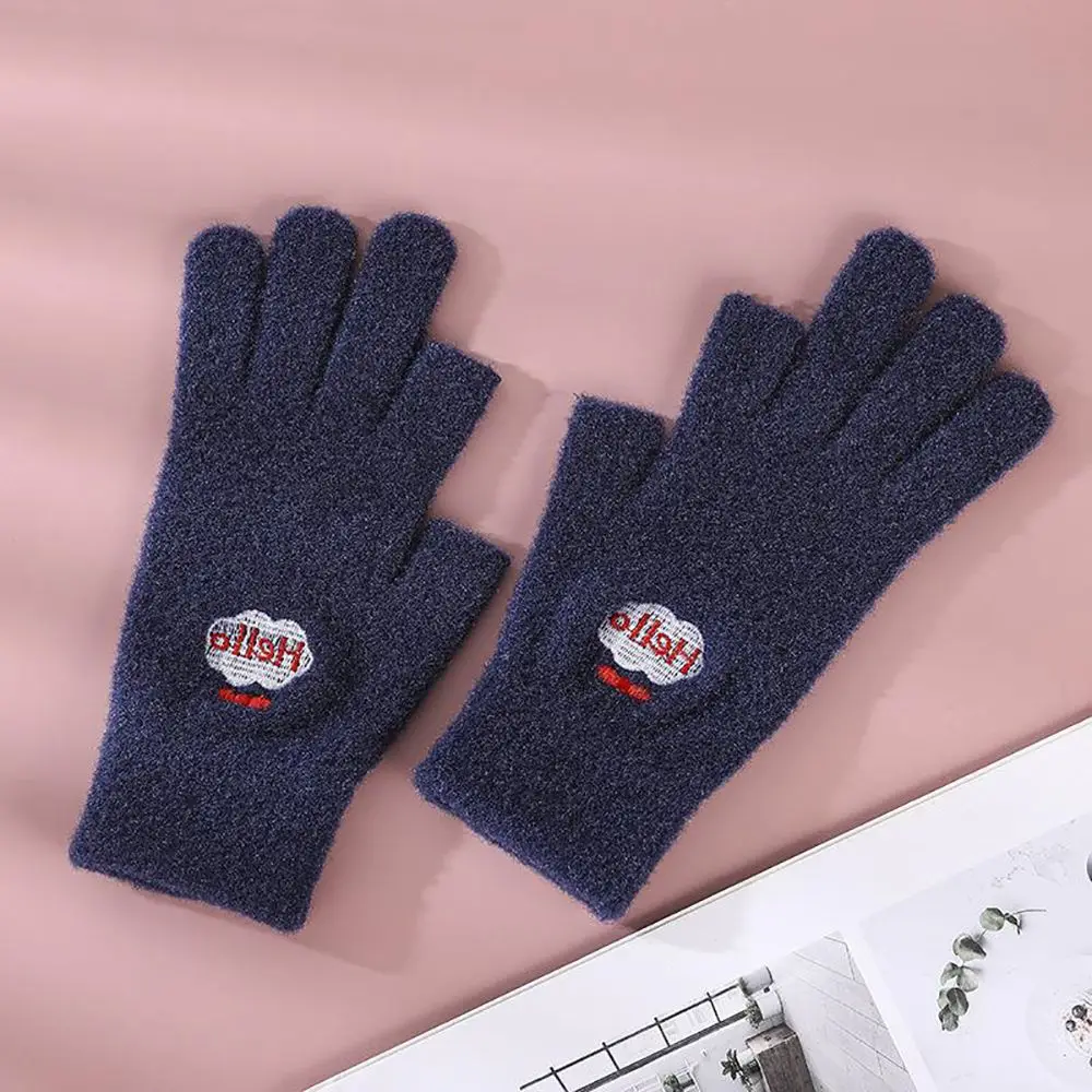 Cute Cashmere Writing Games Playing Men Playing Phone Winter Knitted Gloves Cartoon Fingerless Gloves Smiling Face Gloves