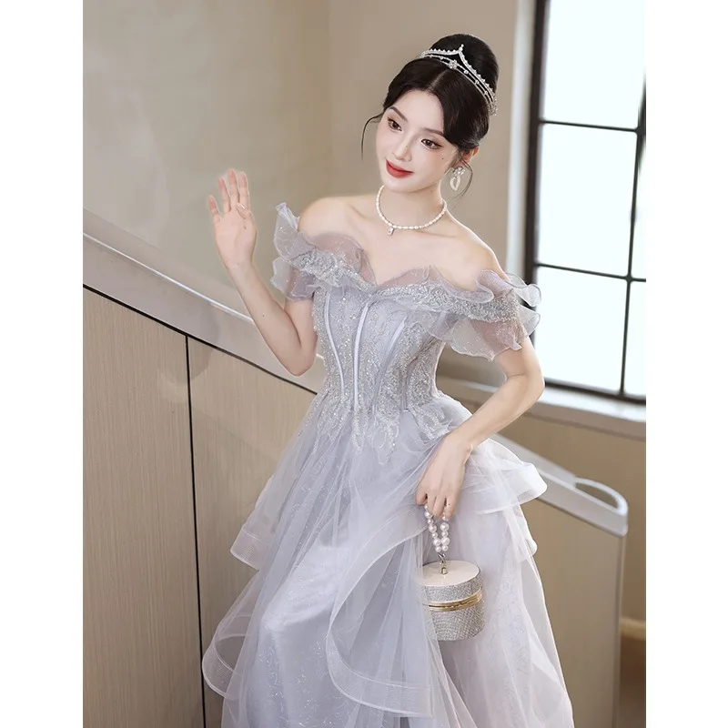 2025 vestido de noite de um ombro primavera luz luxo pequeno high-end ombro braçadeira vestido formal feminino elegante vestidos de noite