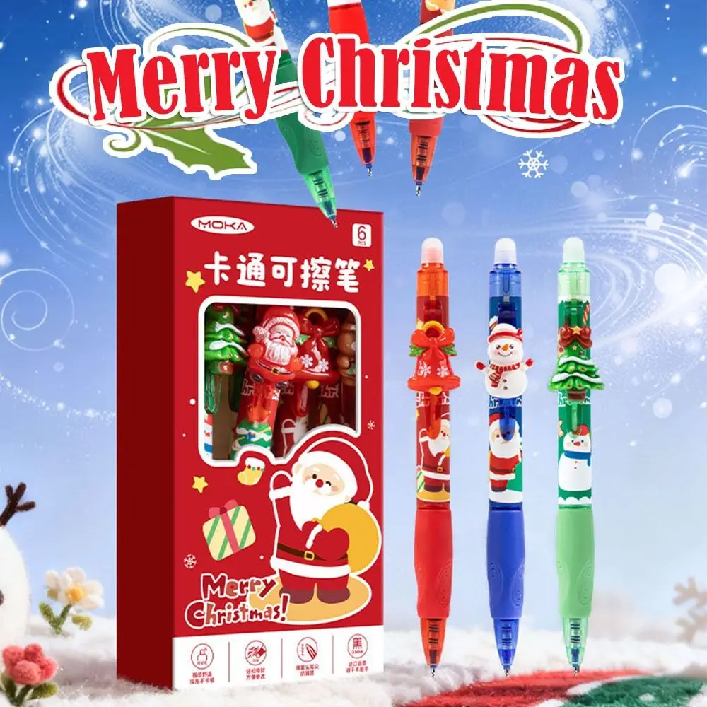 

6 шт./компл., рождественские подарки, 0,5 мм, рождественская стираемая ручка, синие чернила, мягкая гелевая ручка, быстросохнущая шариковая ручка, инструмент для письма