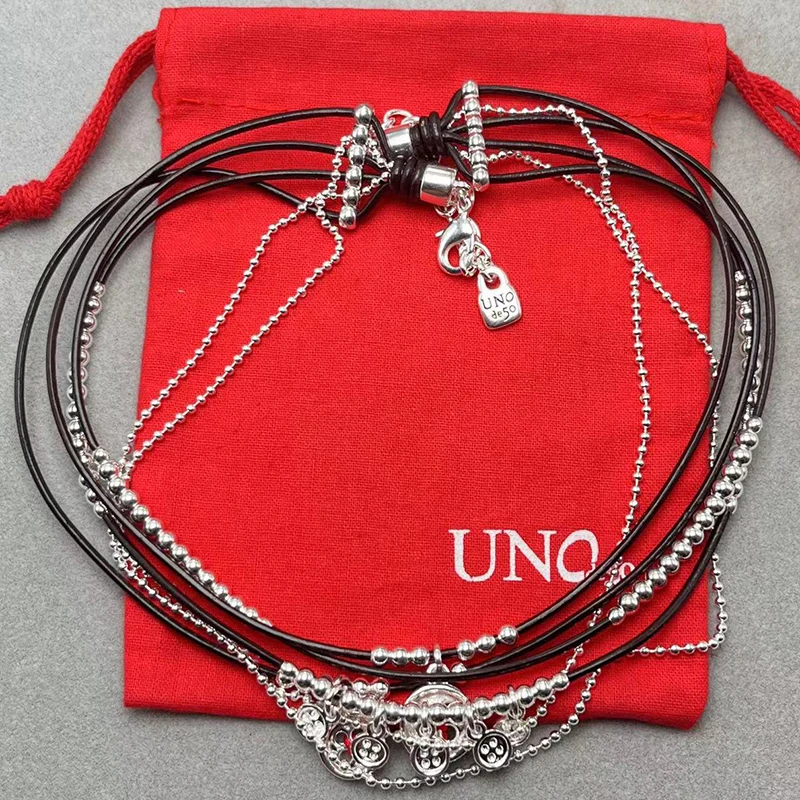 2023 UNOde50 Spain Hot Selling Fashion Trend Exquisite Leather Rope Necklace Women's Romantic Jewelry Gift Bag