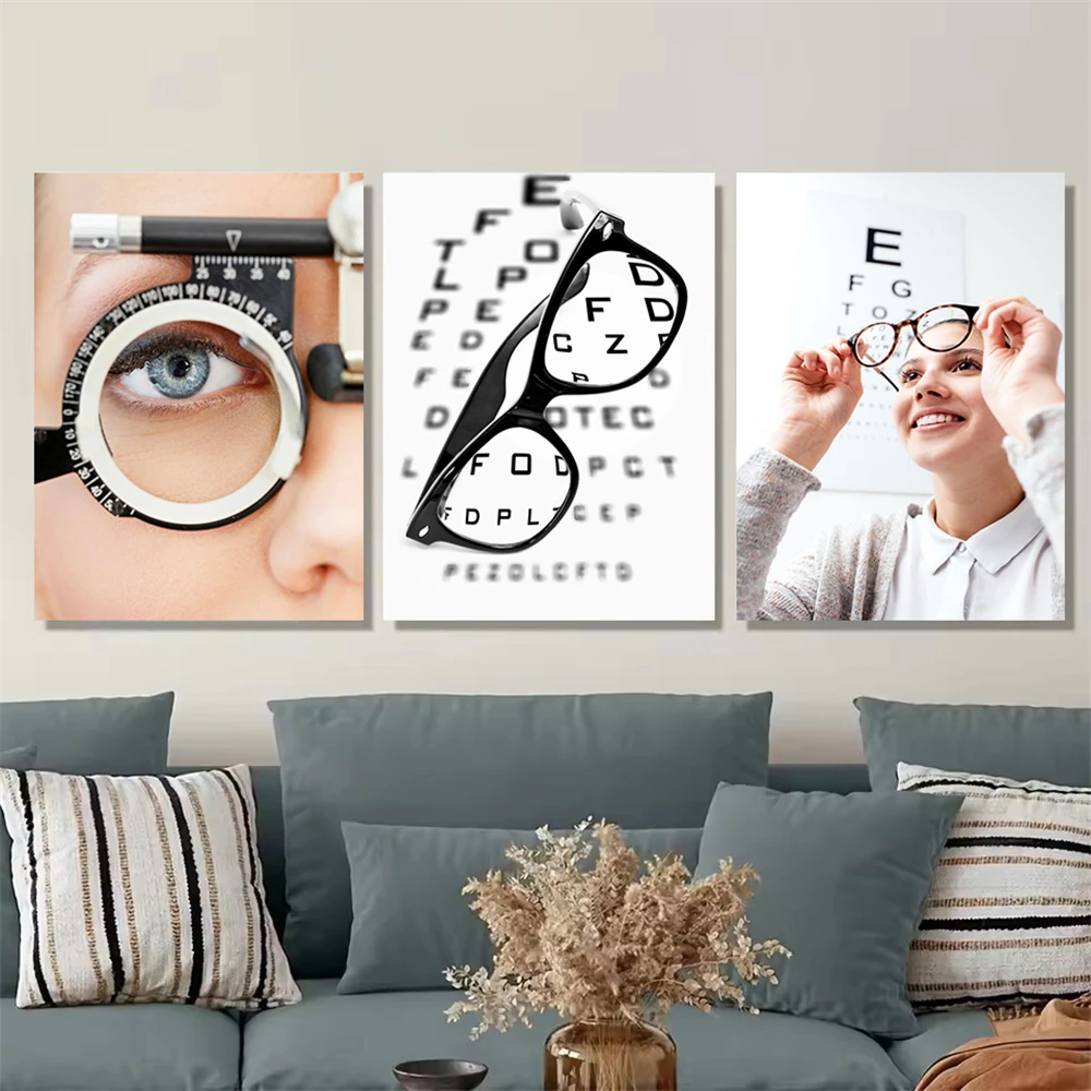Glasses Poster Vision Chart Test Canvas Painting Optical Store Wall Art Ophthalmology Clinic Print Pictures Beauty Salon Decor