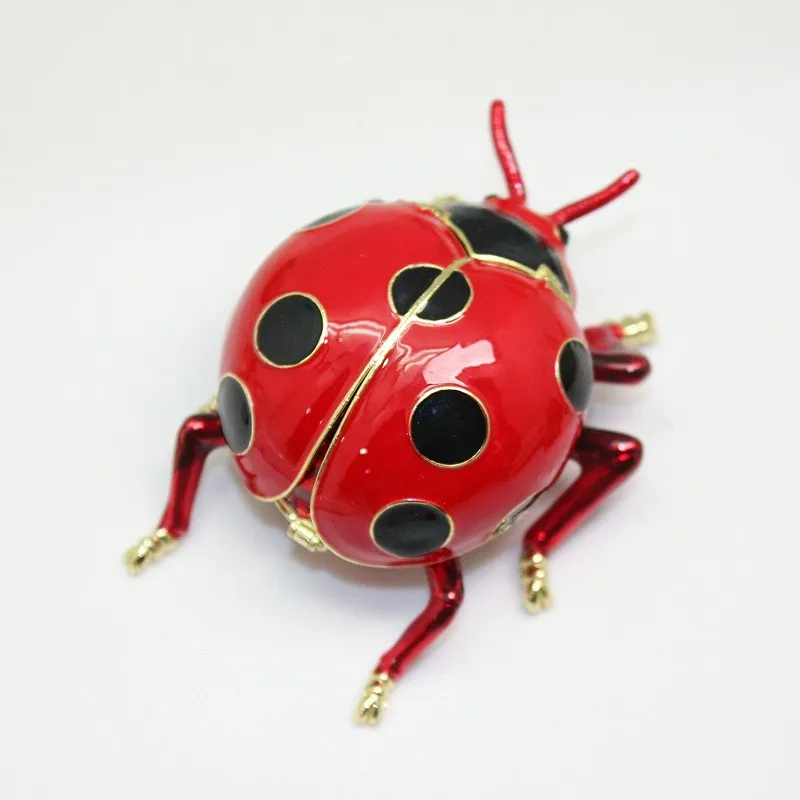 SHINNYGIFTS Red Ladybug Trinket Box Hand Painted Enameled Jewelry Box, Collectible, Unique Gift for Home Decor