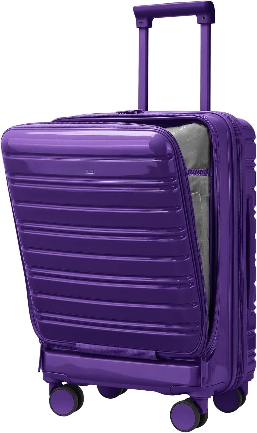 Expandable Carry On Luggage 22x14x9 Airline Approved, Front Pocket 20 Inch Hardside Suitcase With Silent Spinner Wheels, Travel Roller Case With TSA Lock For Laptop Women Men, Lavender