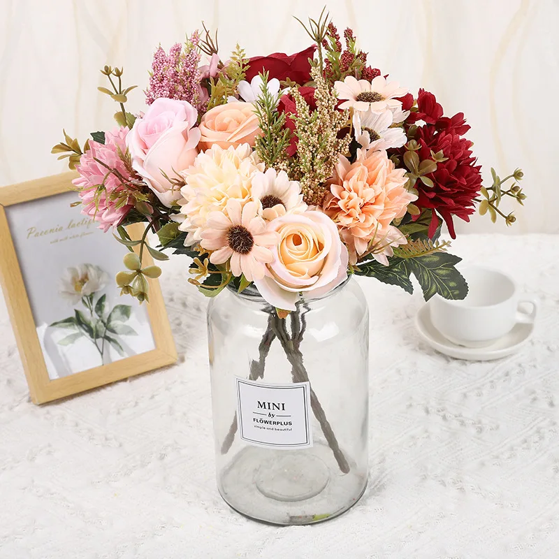

30cm Autumn Artificial Flowers Rose Bride Wedding Christmas Decoration For Vase Home Living Room DIY Fake Bouquet Daisy Plants